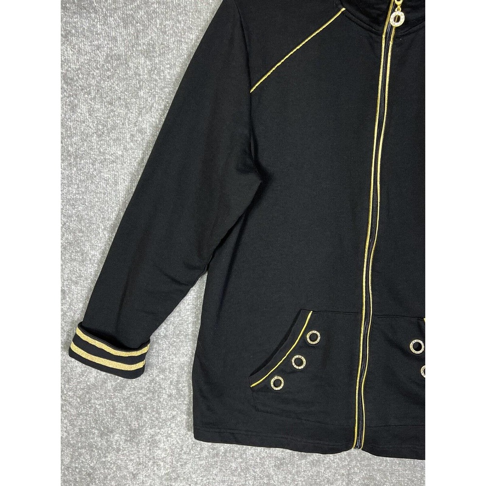 Quacker Factory Rhinestone Grommet Gold Trim Full Zip Jacket Women Large Pockets - Picture 8 of 15